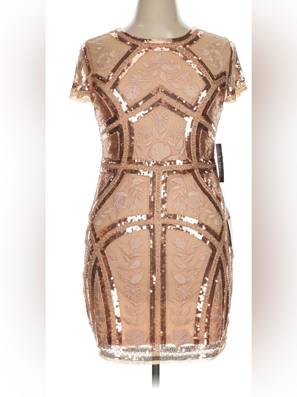 Lulu's Rose Gold Sequin Strapless Sheath Dress
